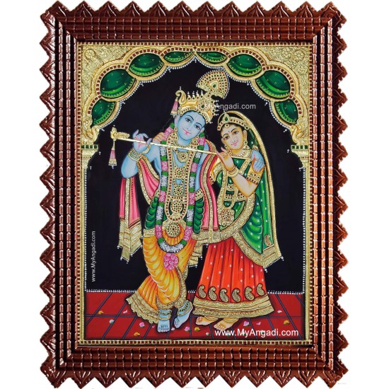 Radha Krishna Playing Flute Tanjore Painting