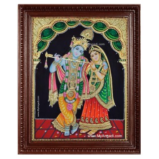 Radha Krishna Playing Flute Tanjore Painting