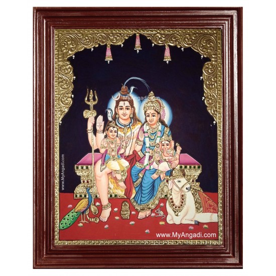 Shiva Family Paarvathi Ganesh Murugan Tanjore Painting