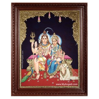 Shiva Family Paarvathi Ganesh Murugan Tanjore Painting