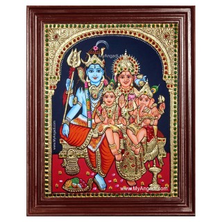 Shiva Family Paarvathi Ganesh Murugan Tanjore Painting