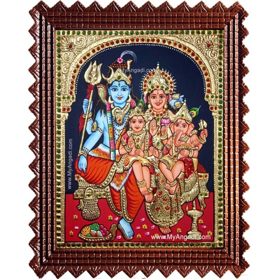 Shiva Family Paarvathi Ganesh Murugan Tanjore Painting