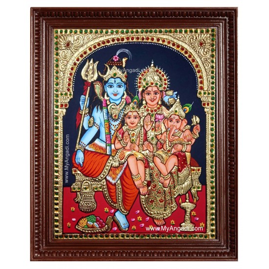 Shiva Family Paarvathi Ganesh Murugan Tanjore Painting