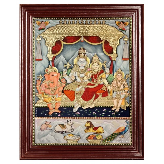 Shiva Family Paarvathi Ganesh Murugan Tanjore Painting