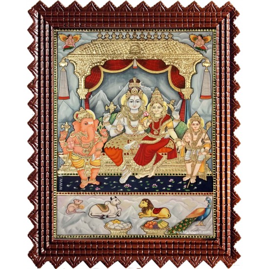 Shiva Family Paarvathi Ganesh Murugan Tanjore Painting