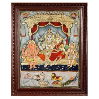 Shiva Family Paarvathi Ganesh Murugan Tanjore Painting