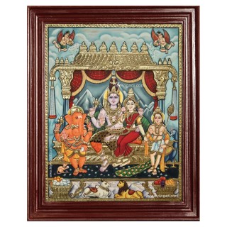 Shiva Family Paarvathi Ganesh Murugan Tanjore Painting