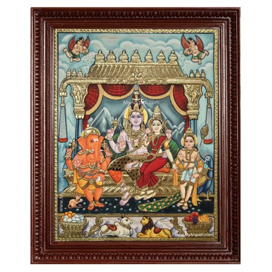 Shiva Family Paarvathi Ganesh Murugan Tanjore Painting