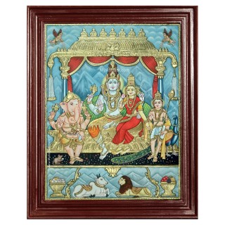 Shiva Family Paarvathi Ganesh Murugan Tanjore Painting