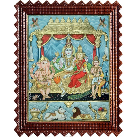 Shiva Family Paarvathi Ganesh Murugan Tanjore Painting