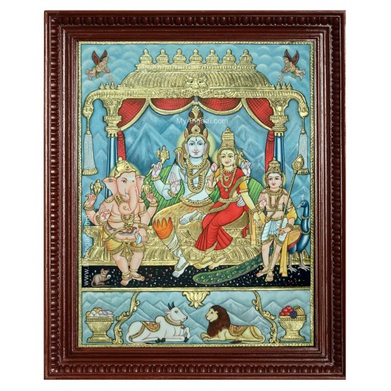 Shiva Family Paarvathi Ganesh Murugan Tanjore Painting