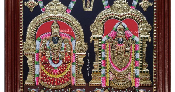 Balaji Padmavathi Thayar Tanjore Painting, Balaji Padmavathi Thayar Tanjore  Paintings Online, Buy Balaji Padmavathi Thayar Tanjore Paintings