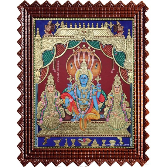 Vishnu Sri Devi Bhoo Devi Tanjore Painting