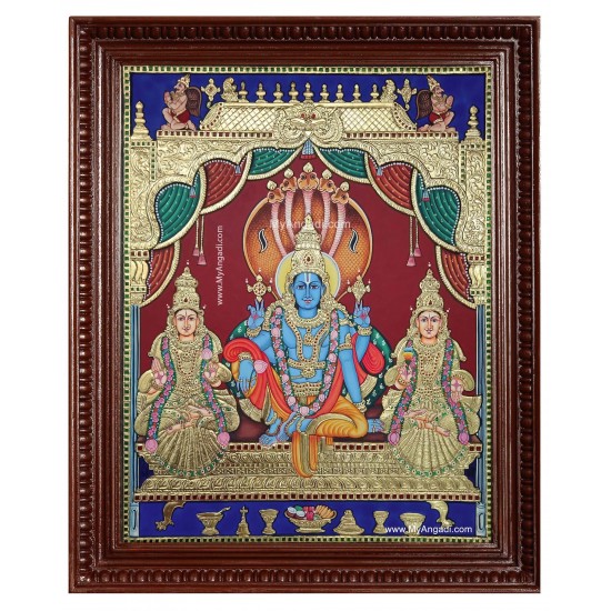 Vishnu Sri Devi Bhoo Devi Tanjore Painting