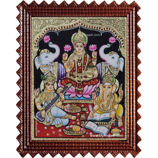 Lakshmi Ganesha Saraswathi Tanjore Painting