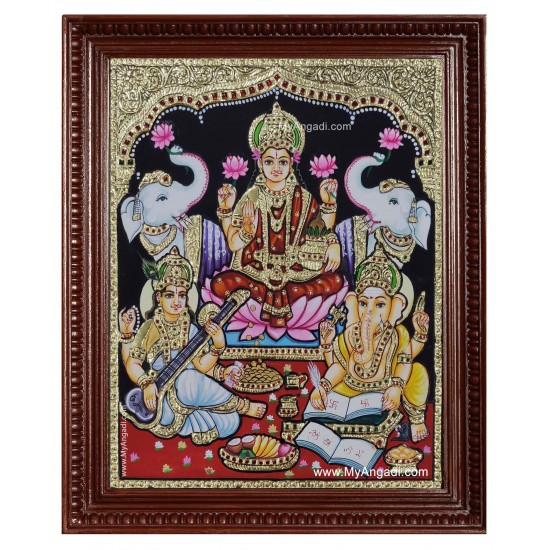 Lakshmi Ganesha Saraswathi Tanjore Painting