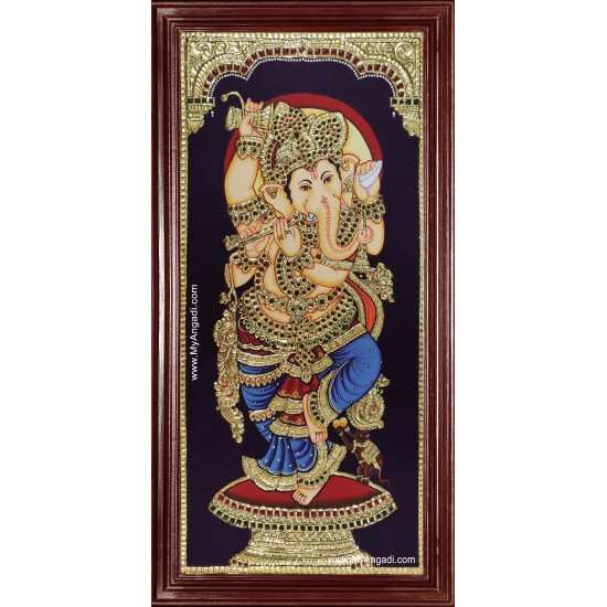 Flute Ganesha Tanjore Painting Flute Ganesha Tanjore Painting