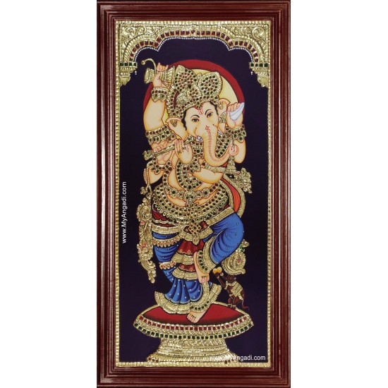 Flute Ganesha Tanjore Painting