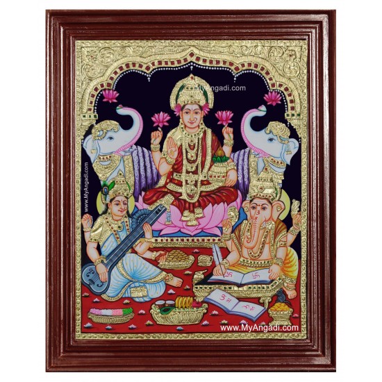 Lakshmi Ganesha Saraswathi Tanjore Painting