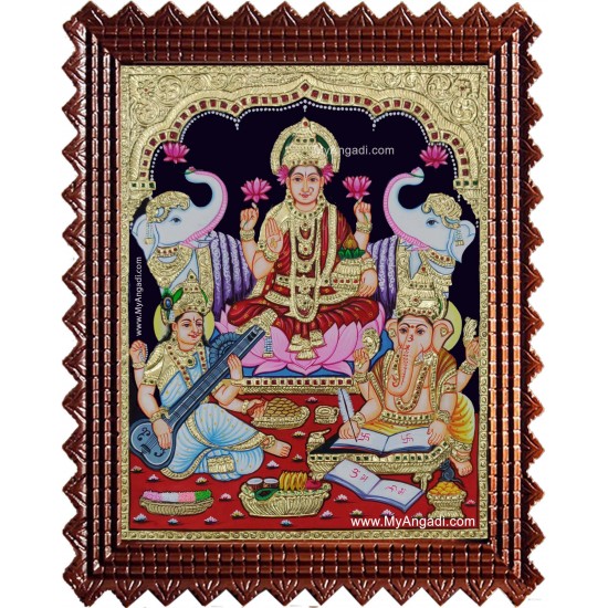 Lakshmi Ganesha Saraswathi Tanjore Painting