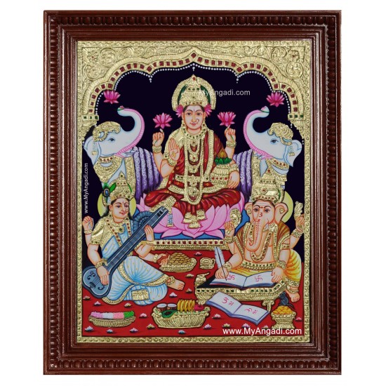 Lakshmi Ganesha Saraswathi Tanjore Painting