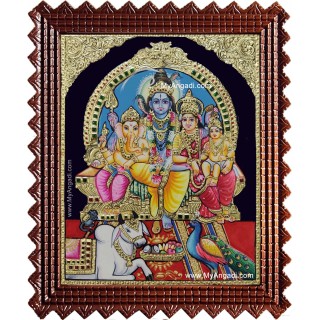 Shiva Darbar Family Paarvathi Ganesh Murugan Tanjore Painting