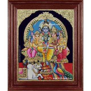 Shiva Darbar Family Paarvathi Ganesh Murugan Tanjore Painting