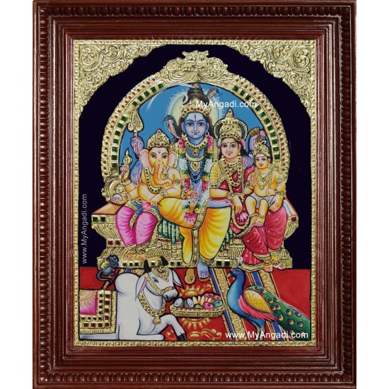 Shiva Darbar Family Paarvathi Ganesh Murugan Tanjore Painting