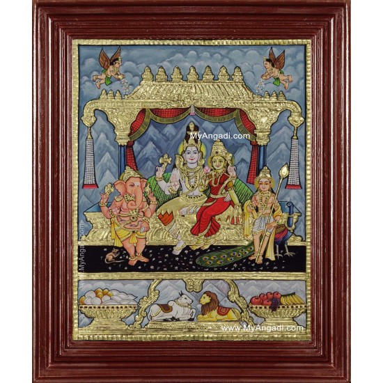 Shiva Family Shiva Sakthi Ganesh Murugan Tanjore Painting Shiva Family Shiva Sakthi Ganesh Murugan Tanjore Painting