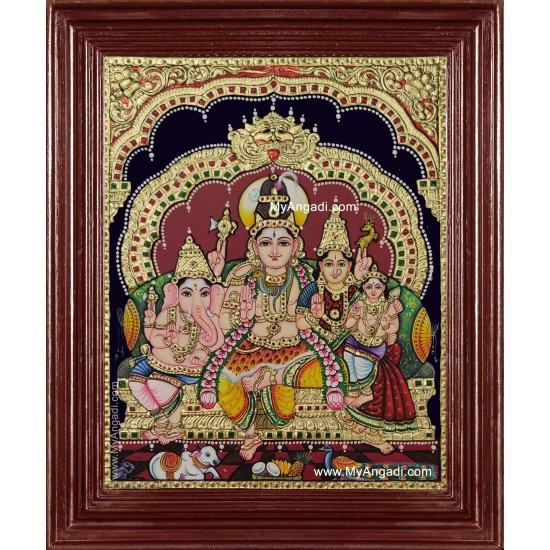 Shiva Parvati Ganesh Murugan Tanjore Painting Shiva Parvati Ganesh Murugan Tanjore Painting