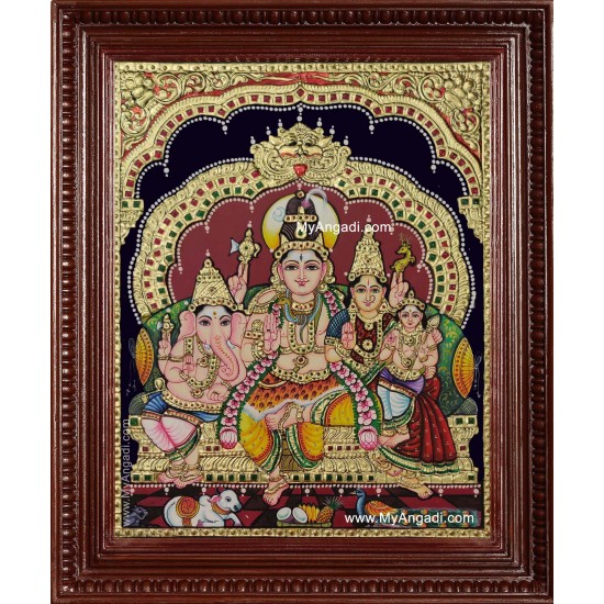 Shiva Parvati Ganesh Murugan Tanjore Painting Shiva Parvati Ganesh Murugan Tanjore Painting