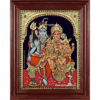 Shiva Parvati Ganesh Murugan Tanjore Painting