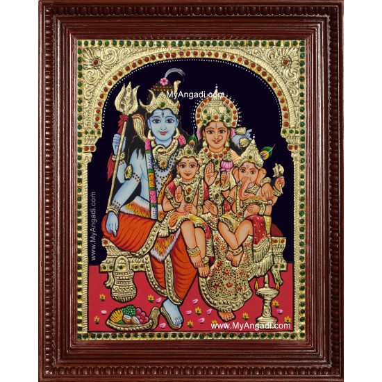 Shiva Parvati Ganesh Murugan Tanjore Painting Shiva Parvati Ganesh Murugan Tanjore Painting