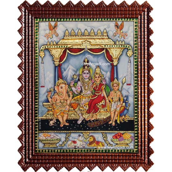 Shiva Family Paarvathi Ganesh Murugan Tanjore Painting