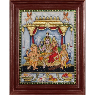 Shiva Family Paarvathi Ganesh Murugan Tanjore Painting