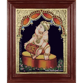Music Ganesha Playing Mridangam Tanjore Painting