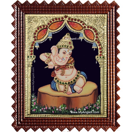 Music Ganesha Playing Veenai Tanjore Painting