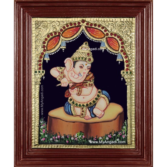 Music Ganesha Playing Veenai Tanjore Painting