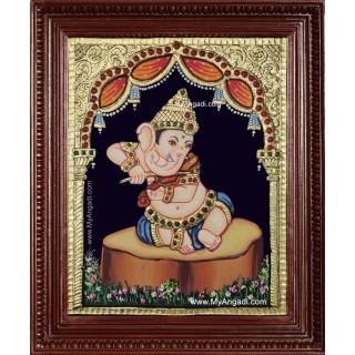Music Ganesha Playing Veenai Tanjore Painting