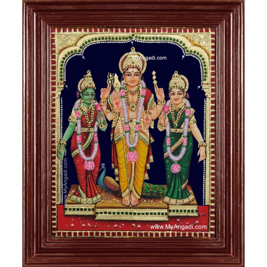 Murugan Valli Devasena Tanjore Painting Murugan Valli Devasena Tanjore Painting
