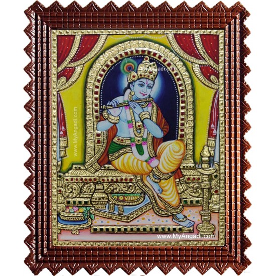 Krishna Playing Flute Tanjore Painting