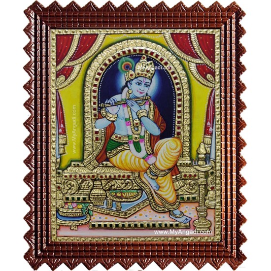 Krishna Playing Flute Tanjore Painting Krishna Playing Flute Tanjore Painting