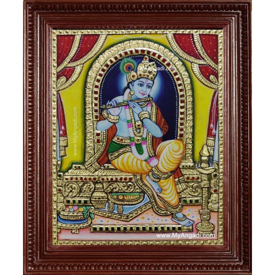 Krishna Playing Flute Tanjore Painting