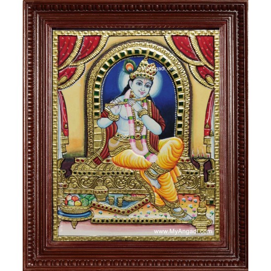 Shri Krishna Playing Flute Tanjore Painting