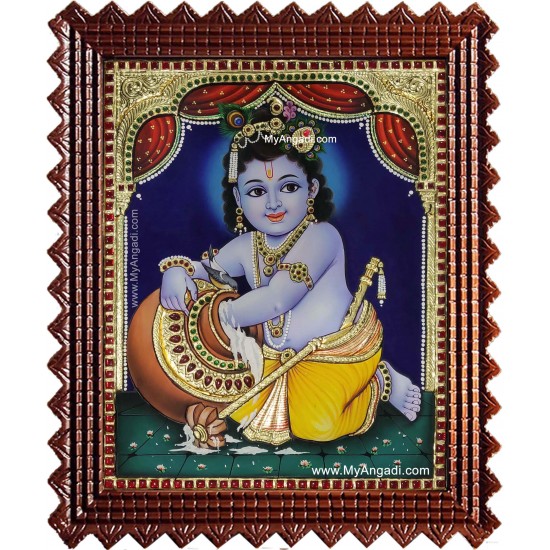 Butter Pot Krishna Tanjore Painting