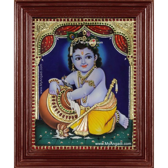 Butter Pot Krishna Tanjore Painting