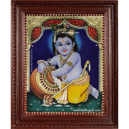 Butter Pot Krishna Tanjore Painting