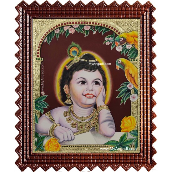 Parrot Krishna Tanjore Painting