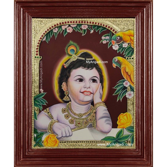 Parrot Krishna Tanjore Painting