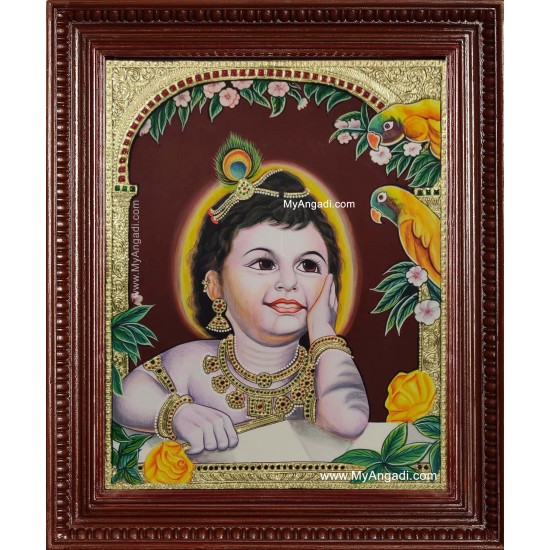 Parrot Krishna Tanjore Painting Parrot Krishna Tanjore Painting